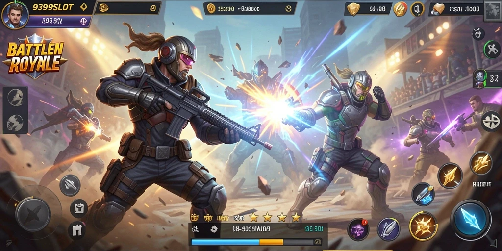 Gameplay mendebarkan dalam pertarungan Battle Royale 9399SLOT.
