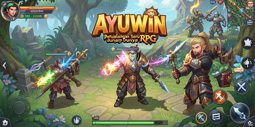 Tampilan gameplay AYUWIN dengan pertarungan menarik dan grafis yang menawan.