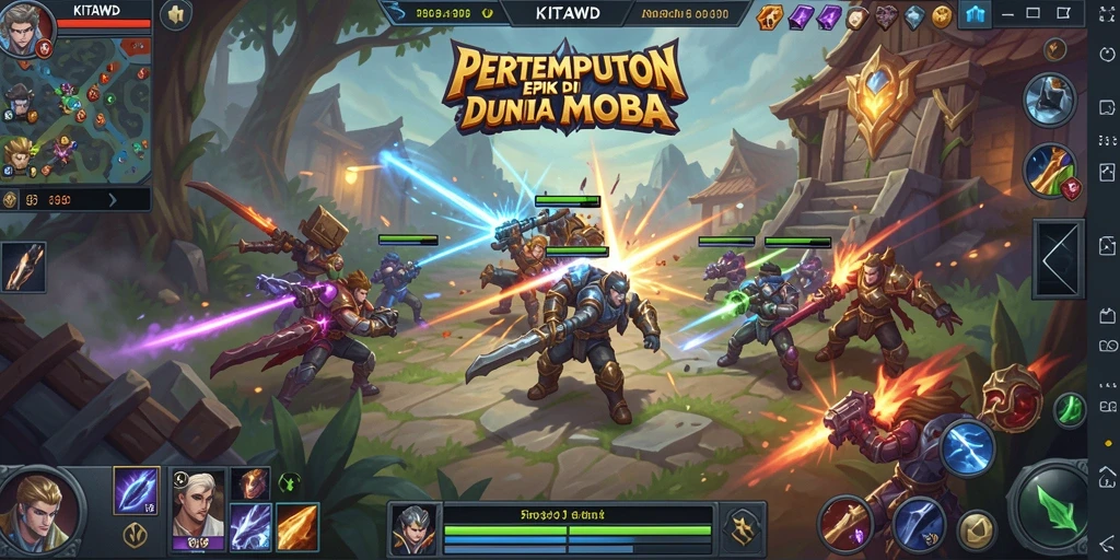 Screenshot gameplay KITAWD menampilkan aksi seru pertempuran MOBA.