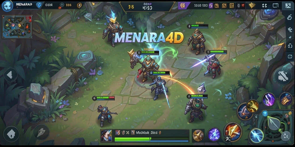Screenshot MENARA4D menampilkan intensitas pertarungan dalam game MOBA.