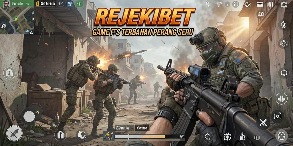 Tangkapan layar menampilkan aksi tembak-tembakan intens di REJEKIBET.