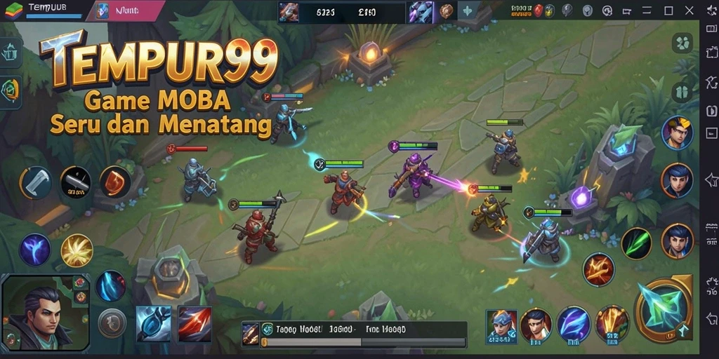 Gameplay seru TEMPUR99 dalam pertempuran MOBA intens.
