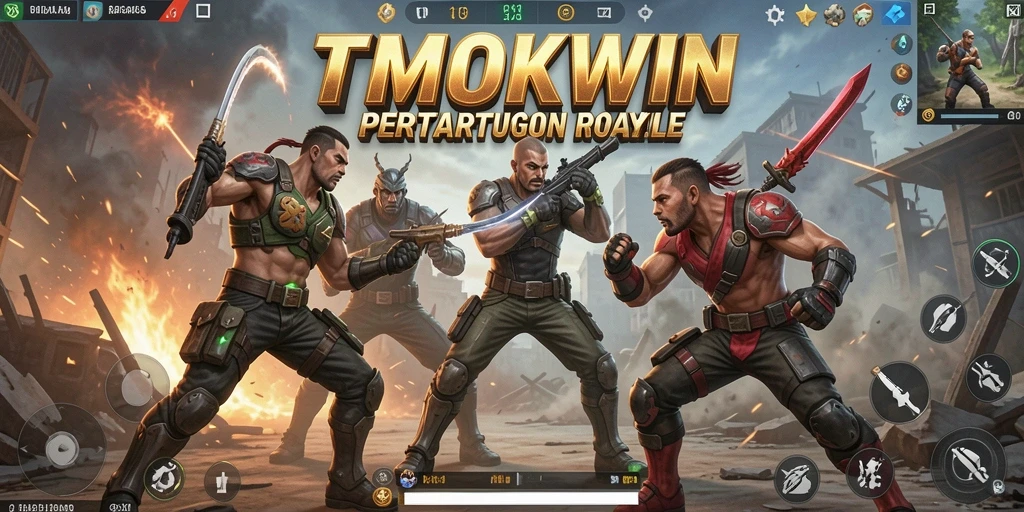 Tampilan gameplay aksi mendebarkan dalam pertempuran Battle Royale.