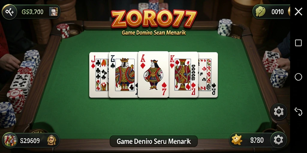 Screenshot ZORO77 menampilkan gameplay yang seru dalam permainan Domino.